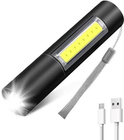 flintronic 1 st minilampa med justerbart fokus, uppladdningsbar ficklampa med 3 lägen, 300 lumen superljus minilampa, IPX4 vattentät, för camping, inspektion, verkstad, reparation, vandring