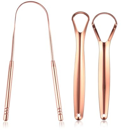 liuchanghe 3 Pièces Gratte Langue, Nettoyeur de Langue en Acier Inoxydable, Tongue Scraper pour Adultes et Enfants (Or Rose)