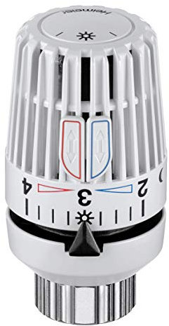 TA Heimeier 9710-24.500 Thermostat-Kopf VK Flüssigkeitsgefüllt und 2 Sparclips, Skalenhaube weiss