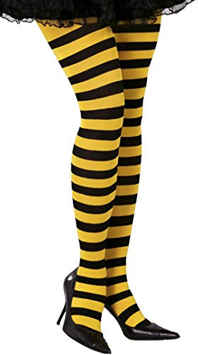 FIESTAS GUIRCA | Gul strumpbyxor med svarta ränder för kvinnor (en storlek) – häxdräktstrumpbyxor för halloween och maskeraddräkter – perfekt tillbehör för cosplay – svart och gul