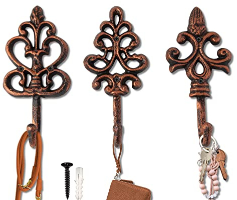 Comfify Copper & Black Shabby Chic Wall Hooks – Set of 3 – Screws Included