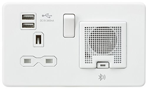 Knightsbridge SFR9905MW Screwless 13A Socket, with 2xUSB and Bluetooth Speaker-Matt White, 4 W