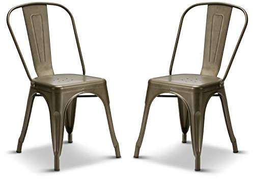 Your Price Furniture.com Set of 2 Metal Industrial Dining Chairs Retro Style Stacking Kitchen Vintage Seat For Home, Bistros and Cafes (Gun Metal)