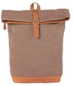 HOLZRICHTER Berlin - Rolltop Rucksack aus Leder & Canvas für Damen & Herren (No 4-3), Daypack 44x27x13cm, Echtleder Laptop Rucksack, Camel/Beige