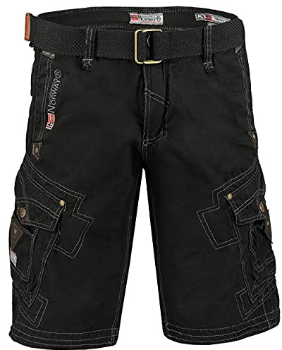 Geographical Norway Panoramique Bermudashorts för män, herrshorts i bomull, sportiga cargoshorts, korta, med ett bälte, normalt snitt, perfekt present, lämpliga för vår och sommar, svart, L