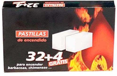 Tradineur - Pack de 36 pastillas enciendefuegos, encendido de barbacoas, chimeneas, hogueras, cocinas de leña, estufas, blanco