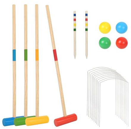 Ansobea Jeu de Croquet, Ensemble de Croquet à 2-4 Joueurs, Jeu de Croquet Jouets en Bois pour Enfants Adultes, Jeu d’adresse de Jardin Familial en Plein air