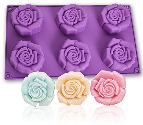 WishesMar Stampo in Silicone 6 Cavità per Pasticceria a Forma di Fiore Rosa - Antiaderente Stampi per Decorazione, Sapone, Dolce, Muffin, Cuocere al Forno, Torta