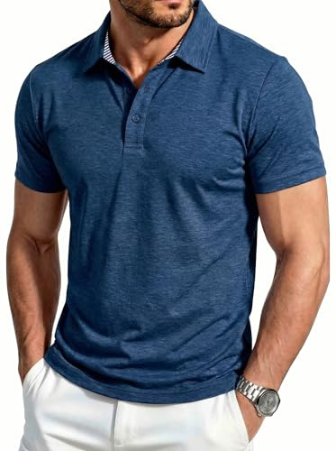 EKLENTSON Men's Polo Shirt Short Sleeve Quick Dry Golf Shirt | classic 3-button,collared T-Shirt,lightweight,breathable,moisture wicking,outdoor,casual,hiking,tennis,running