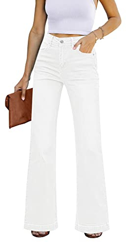 Roskiky Pantalones acampanados para mujer de cintura alta, pierna ancha, vaqueros elásticos holgados, M