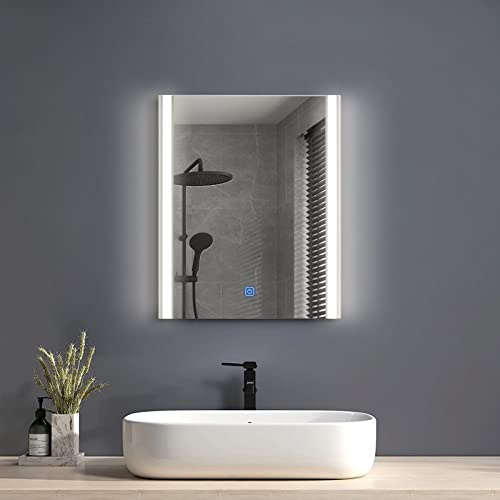 CLIPOP Miroir de salle de bain avec éclairage, miroir de salle de bain LED avec interrupteur tactile, miroir mural IP44, éclairage écoénergétique, 3 couleurs de lumière réglables (40x50 cm)