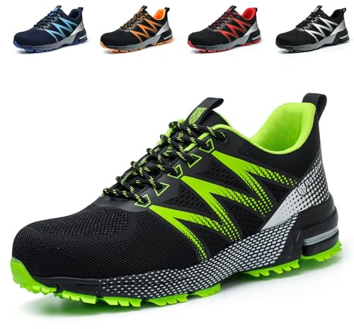 Nasogetch Chaussures de Sécurité Hommes Femme Basket de Securite Légère Confortable Chaussures de Travail Respirantes avec Embout en Acier Vert 43 EU