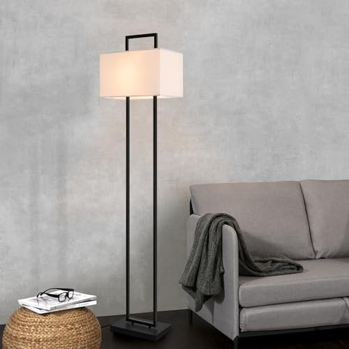 lux.pro Golvlampa Sigdal golvlampa E27 med tyglampskärm 1 sockel svart vit lampa stående metall