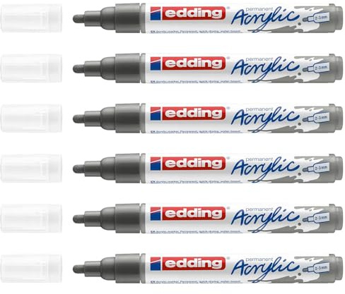 Edding Acrylmarker Medium 5100, Anthrazit, runde Spitze, 2-3 mm, 6 Stück