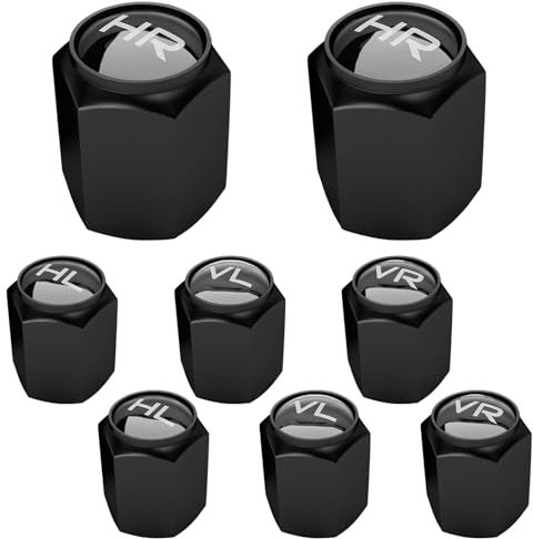 8er Set Ventilkappen Auto mit Beschriftung | Ideal zum Einlagern von Winter- & Sommerreifen für PKW, SUV, Motorrad UVM. | Schwarz | LED |