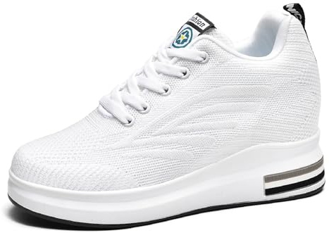 MIEHUIAI Baskets Compensées Femme Chaussure de Sport Plateforme Respirantes Sneakers Gym Fitness Casual Lacets Chaussures Talon de 8.5 cm à L'intérieur Hausse(Blanc 2301,38 EU)