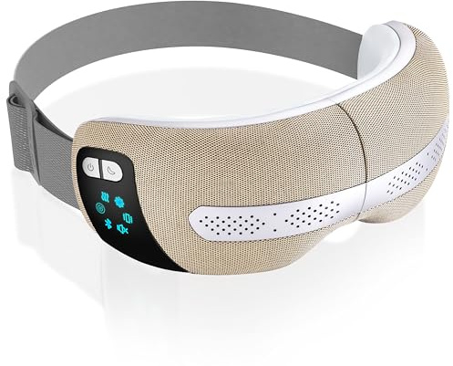 SereneLife masajeador de ojos con calor y enfriamiento, Compresión de aire y vibración, 5 modos de masaje, Música integrada, Gafas plegables, Inalámbrico y recargable para la relajación ocular
