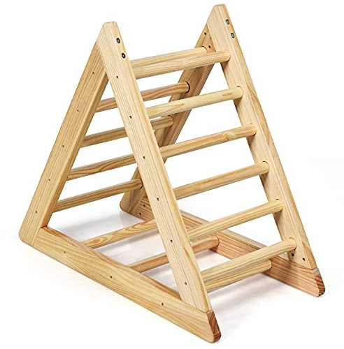 GYMAX Triangolo di Arrampicata per Bambini, Scala di Arrampicata per Interni, Struttura in Legno, Triangolo di Gioco per Arrampicata, Portata Massima 60KG, 92 x 46 x 80cm