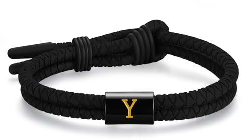 Metzm Justerbart silikonflätat rep initial armband för män kvinnor, rostfritt stål A-Z bokstäver berlock armband, vattentätt sport gummiarmband smycken gåvor, En storlek, Silikon, Ingen ädelsten