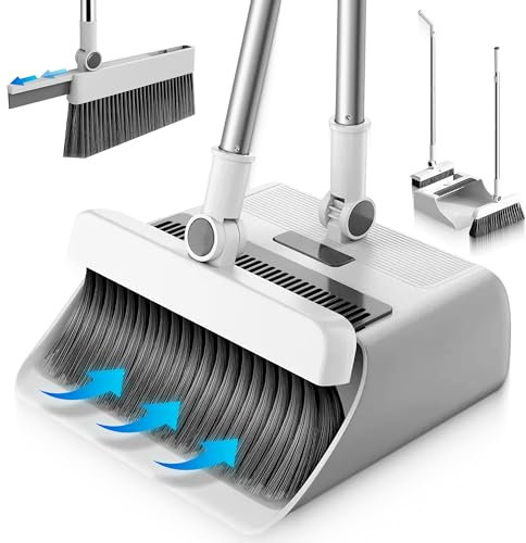JUPPLIES Escoba y Recogedor Plegable 3 en 1 con Cepillo Extraíble y Limpiacristales Oculto - Mango Telescópico de 126 cm y Rotación de 180º - Limpieza del Hogar Oficina