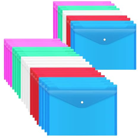 30Pcs Plastic Wallets A4 Folder Plastic Wallet Document File Folders with Button
