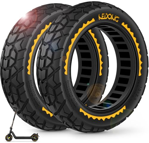 BANGTING 2PCS 10x2.50-6.5 Ruedas Maciza Antipinchazos para Patinete Electrico - 60/70-6.5 Neumático Tubeless, 10x2.50 Fuera de Carretera Llanta Para Ninebot G30 Serie y Xiaomi 5/5 Pro/5 Max (Amarillo)