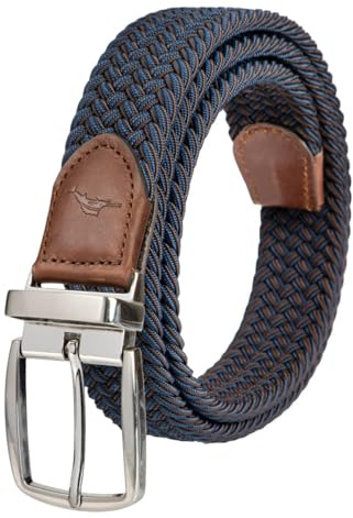 Tommy Bahama Men's Stretch Braided Reversible Leather Trim Belt, Navy/Brown, S/M (32-36)