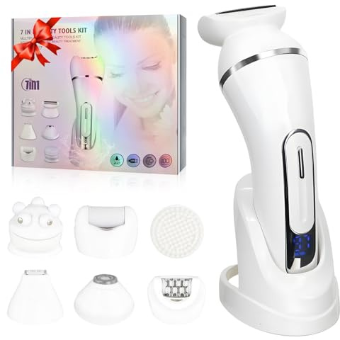 3.0 Women Face Epilator, 7-in-1 Rechargeable Facial Hair Remover with LED Battery Display, Facial Shaver for Face, Eyebrow, Nose Trimmer (White)