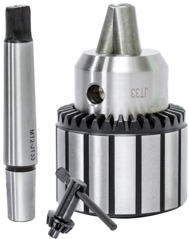 Drill Press Chuck 1/32-1/2(1-13mm) MT2-JT33 Lathe Drill Chuck with MT2 Morse Taper Arbor and Chuck Key 3-Jaw for Lathes Drilling Machine