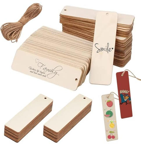 50 stycken träplattor snitt blank, 12 x 3,2 cm, tom träskylt för gravering | träskivor med hål, för gör-det-själv-hantverk, juldekoration, presentetiketter, träskyltar