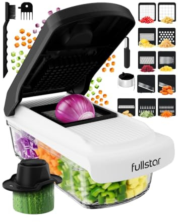Fullstar Pro Core - Vegetable Chopper & Mandoline Slicer - 14 Blades | Veggie, Salad & Onion Dicer - Veggie Julienne Cutter, Cheese Grater - Quick & Easy Meal Prep Kitchen Gadgets (14-in-1, White)
