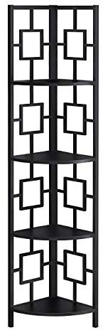 Monarch Specialties I 3610 Bookshelf, Bookcase, Etagere, Corner, 4 Tier, 62 H, Office, Bedroom, Metal, Laminate, Black, Contemporary, Modern