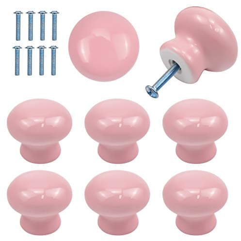 8pcs Boutons Porte pour Enfants, 35 mm Boutons D'armoire Ronds, Rose Céramique Boutons de Placard, Poignées Tirage de Meubles avec Vis pour Tiroir, Armoires, Portes Intérieures, Cuisine, Salon
