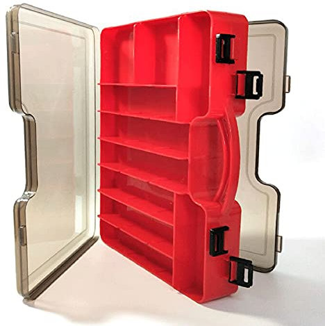Doppelseitige Angelbox, Kunststoff Angelzubehör Köderbox, Aufbewahrungsbox für Angelzubehör mit Fächern, Wasserdicht Tragbare angel Zubehör Box für Angelbegeisterten (29L x 19B x 5,8H cm, Rot)