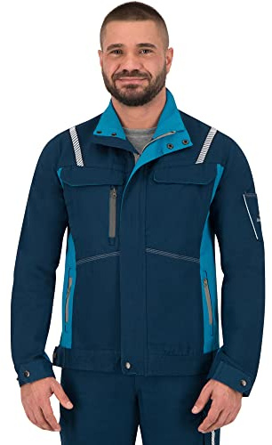 BWOLF Raptor Giacca da Lavoro Uomo 100% Cotone, Tasche Laterali Multifunzionali, Tasche Posteriori e Strisce Riflettenti, Blu, XL