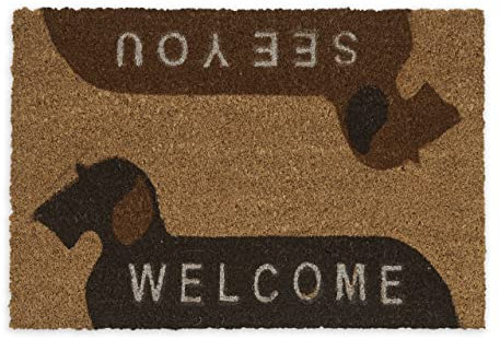 Relaxdays Fußmatte Kokos, Welcome, See You, Hundemotiv, 60x40 cm, Fußabtreter innen & außen, rutschfeste Türmatte, Natur