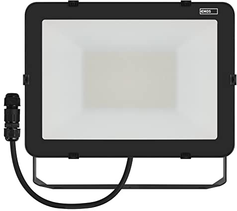 EMOS LED Strahler Profi 100W, wasserdichtes und stoßfestes Alu Flutlicht für Innen und Außen, Helligkeit 11000lm, Neutralweiß 4000K, CRI>80, Lebensdauer 50000h, Flacker-frei, 5 Jahre Garantie, Schwarz