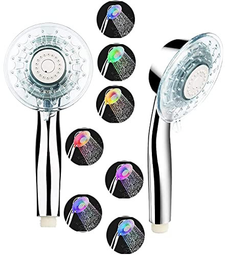 7 Colors Changing Led Shower Head High Pressure for Low Pressure Handheld 2 Spary Modes Spa Shower Head, Water Saving Spray Bathroom Shower Adjustable Detachable East to Install