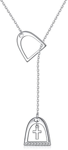 JZMSJF Collar de herradura de la suerte de plata de ley S925, cadena en Y, estribo de caballo Lariat, joyería de regalo para mujeres adultas, plata de ley, circonita cúbica, Plata esterlina, Circonia