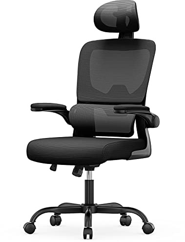 rattantree Office Chair Desk Chairs Ergonomic High Back Computer Chair with Durable Five-star Metal Base, Adjustable Headrest and Flip-up Armrests for Office Home Study Room