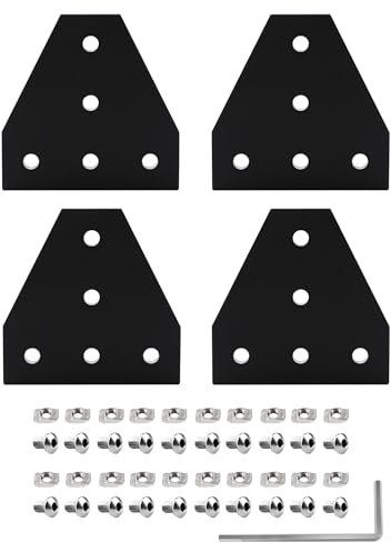 iYueMps 4 Stück T-Förmige Eckhalterungs Verbindungsplatte Aluprofil 20x20 Eckhalterungs mit M5 T-Muttern,M5 Schrauben,Chlüssel für 2020 Aluminium Profil-Schwarz