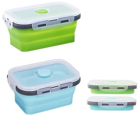 DQZSY 2 Rectangle Silikon zusammenklappbaren Container Faltbare Frischhalteboxen Brotdosen aus Silikon Faltbare Silikon Brotbox Faltbare Silikon Vorratsdosen-Sets mikrowellen- und gefriergeeignet