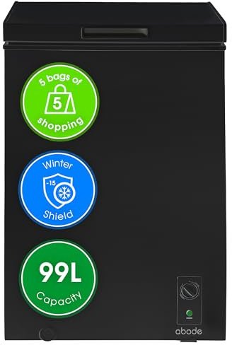 Abode Freestanding Black Chest Freezer 99L with Removable Wire Basket & Counter Balance Lid, Adjustable Thermostat, 4 Star Freezer, Suitable for Garages & Outbuildings A99CF0E1B
