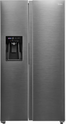 Midea MDRS761MYC46 Side-by-Side Kühl-/Gefrierkombination/No Frost/3in1 Wasser-/Eisspender und Wassertank/Dual Inverter Compressor/179,3 cm Höhe/573L Gesamtvolumen/208 kWh/Jahr/Rostfreier Stahl