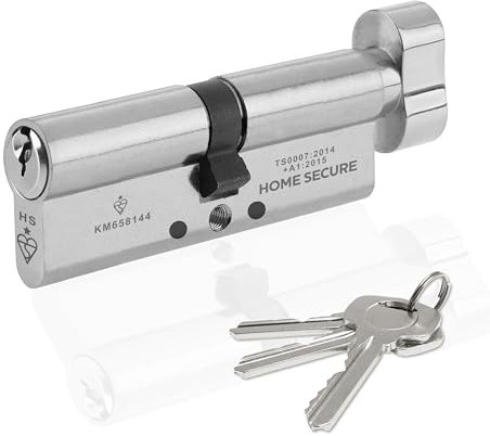 Home Secure™ Thumb Turn Euro Cylinder Door Lock TS007 1 Star Security Rated with 3 Keys, Anti-Bump, Anti-Drill, Anti-Pick, Anti-Screw for UPVC, Wooden, Composite Doors (Polished Nickel, 35mm X 35mm)