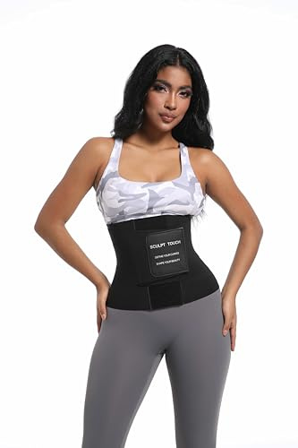SCULPT TOUCH Women's Waist Trainer Corset, Tummy Control Shapewear Belt for Workout, Black (Black, Medium)