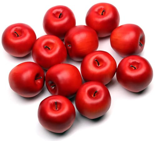 GlamRays Confezione da 12 mele artificiali, 7,6 cm, frutta finta per cucina, decorazione da tavolo, decorazioni per le vacanze, oggetti di scena fotografici (rosso)