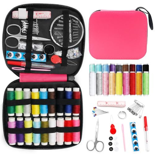 Kit Couture,86 Pièces Kit de Couture, Accessoires pour Coudre,Set de Couture pour Débutants,Boîte à Couture Complete, Coffret,Aiguilles Couture, Boutons,Fil à Coudre,Kit Couture Complet(Rose)