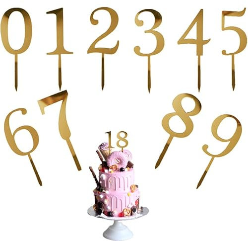 Azlanway Décorations Gâteau Acrylique Chiffres 0-9 - Lot de 10 Topper Anniversaire pour Gâteaux, Cupcakes, Mariage, Fête Enfant et Adulte, Jubilé