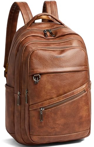 LATMAP 43L Backpack for Women Men - Vegan Leather Backpack Purse Travel Carry-on Bag College Bookbag Work fits 17 Laptop, Brown